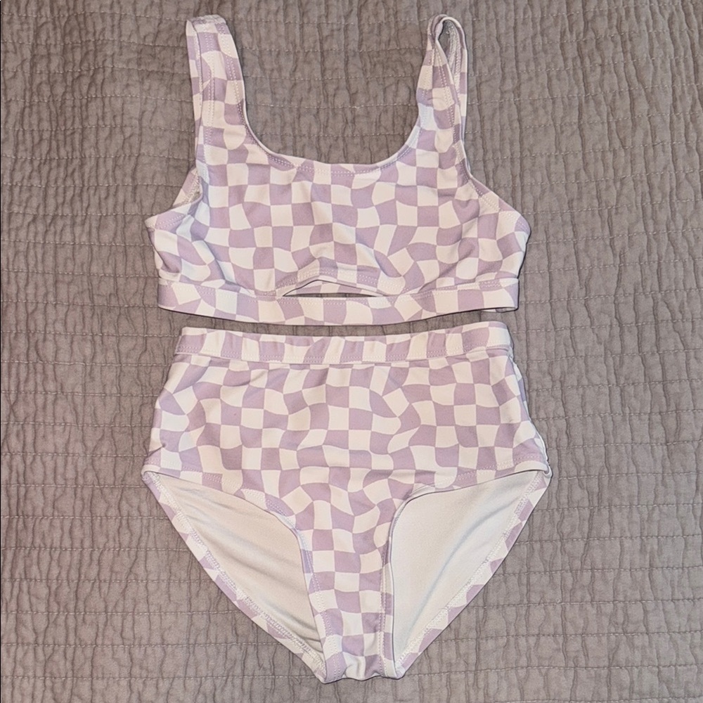 Old Navy Girls Size 8 Purple and White Checkered Bikini Set